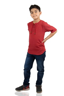 Toptan Kısa Kol Şile Bezi Zımbalı Erkek Çocuk Tshirt Bordo