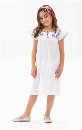 Toptan Şile Bezi Klasik Çocuk Elbise Beyaz