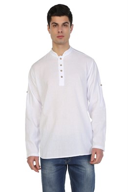 Toptan Uzun Kol Şile Bezi Bodrum Erkek T-shirt Beyaz